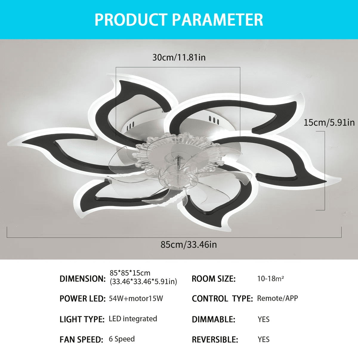 Garwarm 32 in Black Ceiling Fan with Lights and Remote, Modern Low Profile LED Ceiling Fan Light, 3 Color Temperatures, 6 Speeds for Bedroom Kitchen