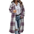 thumbnail image 4 of Womens Long Flannel Jackets, Plaid Shirts for Women Winter Travel Long Sleeve Button-Up Shirt Hoodie Jackets with Chest Pockets and Side Pockets, 4 of 10