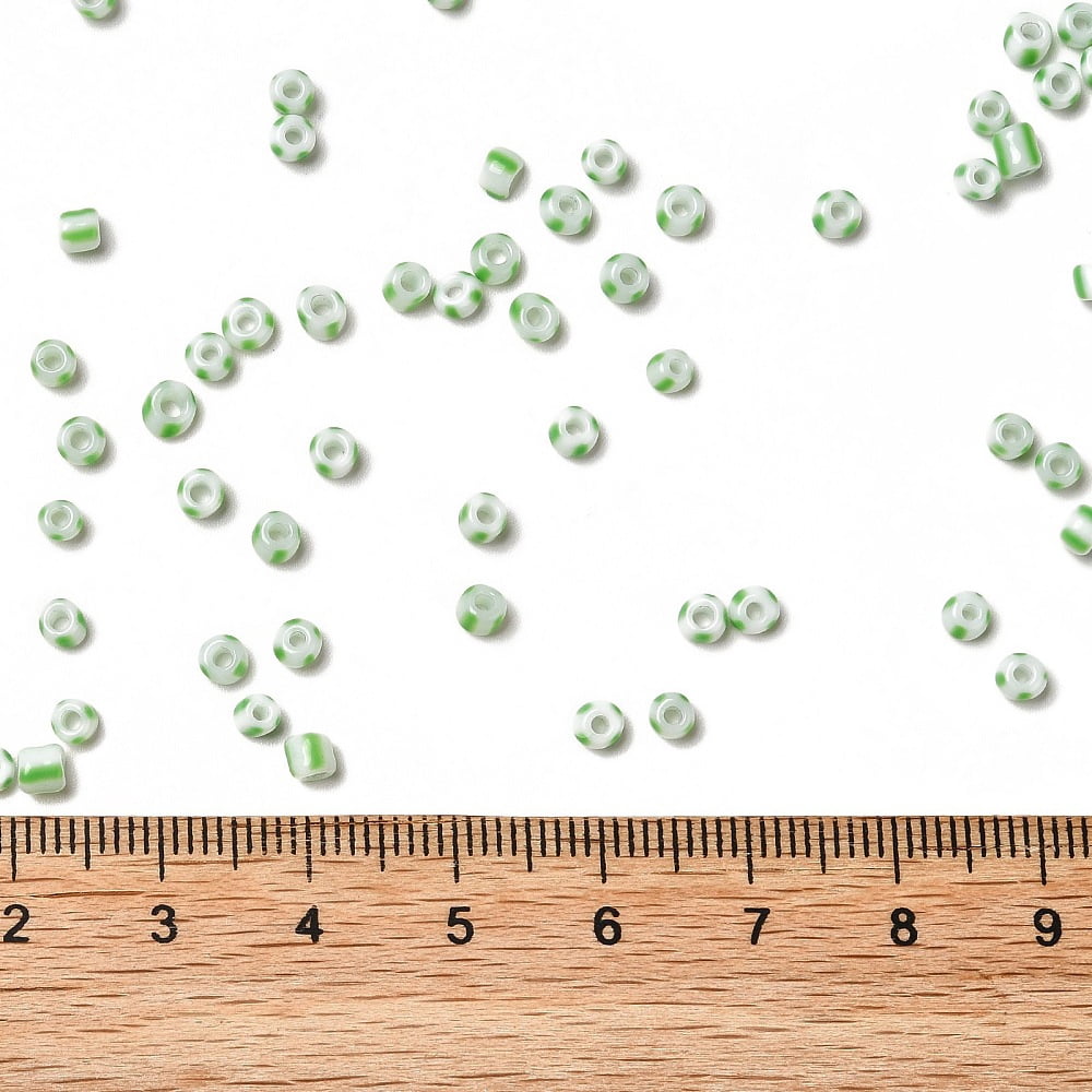 8/0 Opaque Colours Seep Glass Seed Beads Round Hole Round with Stripe Pattern Lime Green 3~3.5x2~3mm Hole: 1mm about 450g/bag