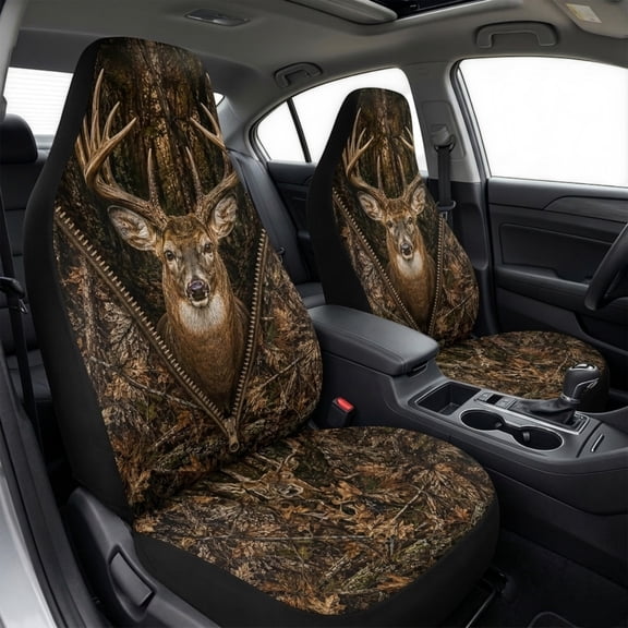 Emacom Ltd_Deer Hunting Camo Car Seat Covers, Whitetail Buck Zipper Design Auto Seat Protectors