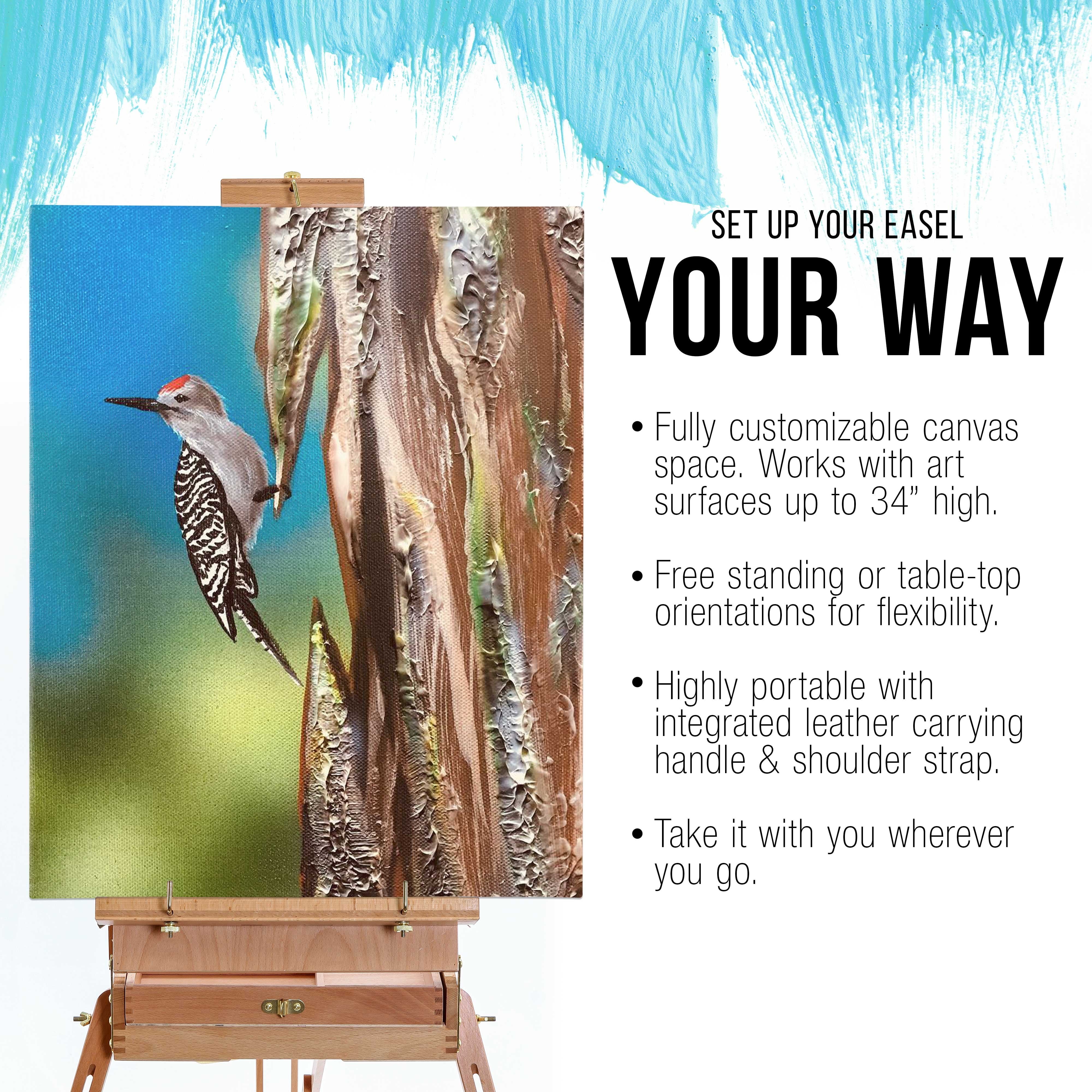U.S. Art Supply Coronado Large Wooden French Style Field and Studio Sketchbox Easel with Artist Drawer, Palette, Premium Beechwood - Adjustable Wood Tripod Easel Stand for Painting, Sketching