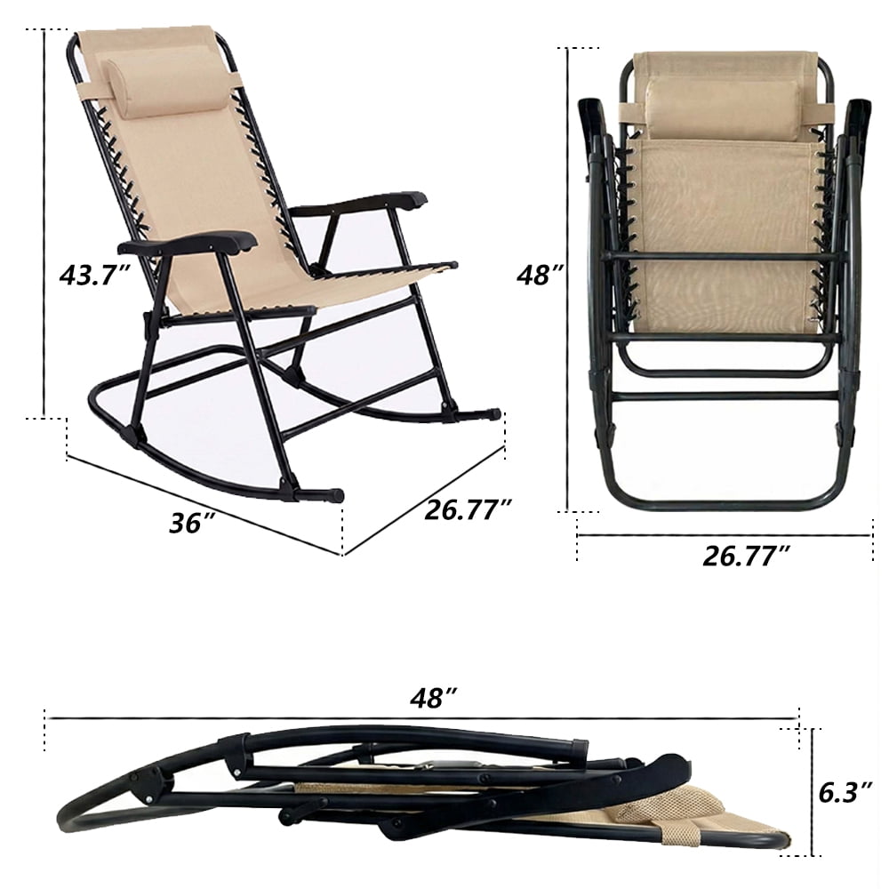Leumius Set of 2 Outdoor Rocking Chairs, All-Weather Patio Rockers with High Back,Folding Leisure Rocking Chair for Lawn,Porch,khaki