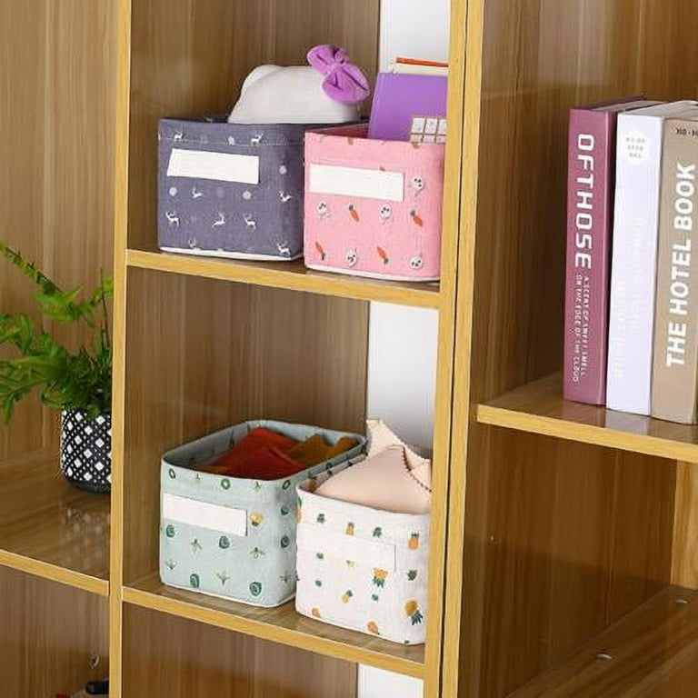 Small Storage Bins Case Mini Cute Foldable Fabric Storage Basket Box Home Decor Toy Organizer Hamper for Baby,Kids,Pets,Office, Makeup, Keys (4pcs)