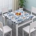 thumbnail image 3 of Blue Floral Leaf Pattern Square Fitted Tablecloth with Elastic Edge,Square Table Cover,Washable Elastic Table Cover for Home Kitchen Party Decor 34"x34", 3 of 6