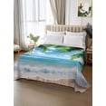 thumbnail image 2 of Beach Ocean Waves Full Size Flat Sheet, Wrinkleproof & Fadeproof Cooling Flat Bed Sheet Only, Summer Tropical Palm Tree Leaves Breathable Soft Bedding Top Sheets 81 x 96 Inches, 2 of 8