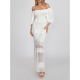 thumbnail image 3 of ZAXARRA Women Summer Long Dress Solid Color Mesh See-Through Ruched Boat Neck Off Shoulder Dress Backless Evening Party Dress, 3 of 9