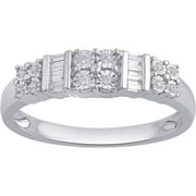 Forever Bride 1/6 Carat T.W. Baguette and Round Diamond Sterling Silver Anniversary Band