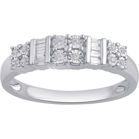 Forever Bride 1/6 Carat T.W. Baguette and Round Diamond Sterling Silver Anniversary Band
