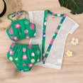 thumbnail image 4 of Augper Summer Girls Floral Hanging Neck Swimsuit Floral Swim Trunks Net Yarn Sun Protection Jacket Swimsuit Set Girls Beach Swimsuit 3 Piece Set 6 Months-5 Years Old, 4 of 5
