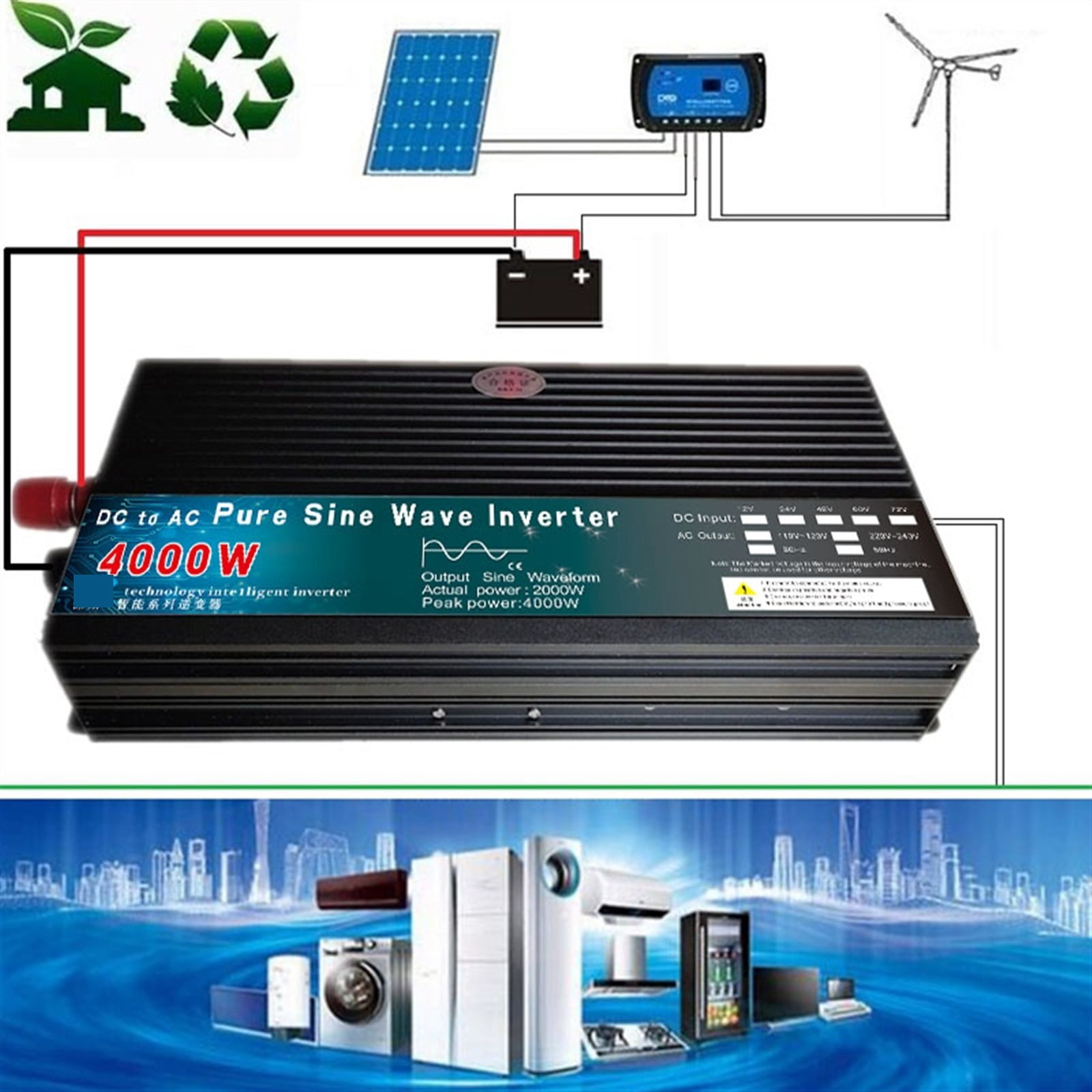 Inverter 4000W 5000W Pure Sine Wave Inverter DC12V 24V 48V 60V To AC 110 220 Solar Power Voltage Converter Car Household ,Powerful Output