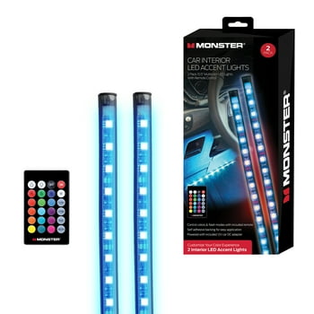 Monster LED Monster Multicolor Automotive Interior Accent LED Lights, Customizable with Remote, 2-Pack
