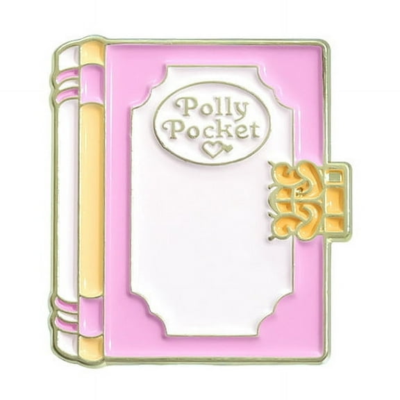Book with Word Polly Pocket Enamel Pins Alloy Brooches for Backpack Clothes Pearl Pink 29x26mm