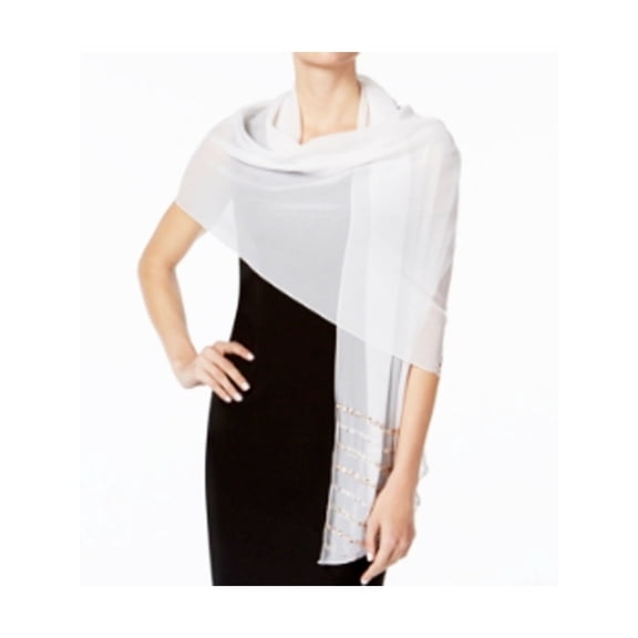 INC Womens White Diagonal Wrap Beaded Shawl