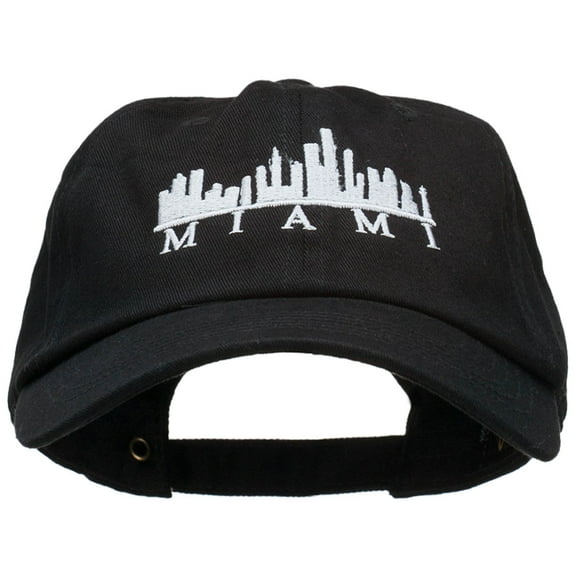 Miami Skyline Embroidered Washed Cap - Black OSFM