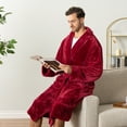 thumbnail image 5 of PAVILIA Mens Soft Robe, Plush Fluffy Fleece Bathrobe for Men, Long Sherpa Spa Robe with Shawl Collar (Wine Red,S/M), 5 of 9