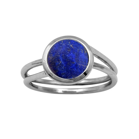Round 8 MM Natural Lapis Solitaire 925 Sterling Silver Women Valentines Day Gifts Ring