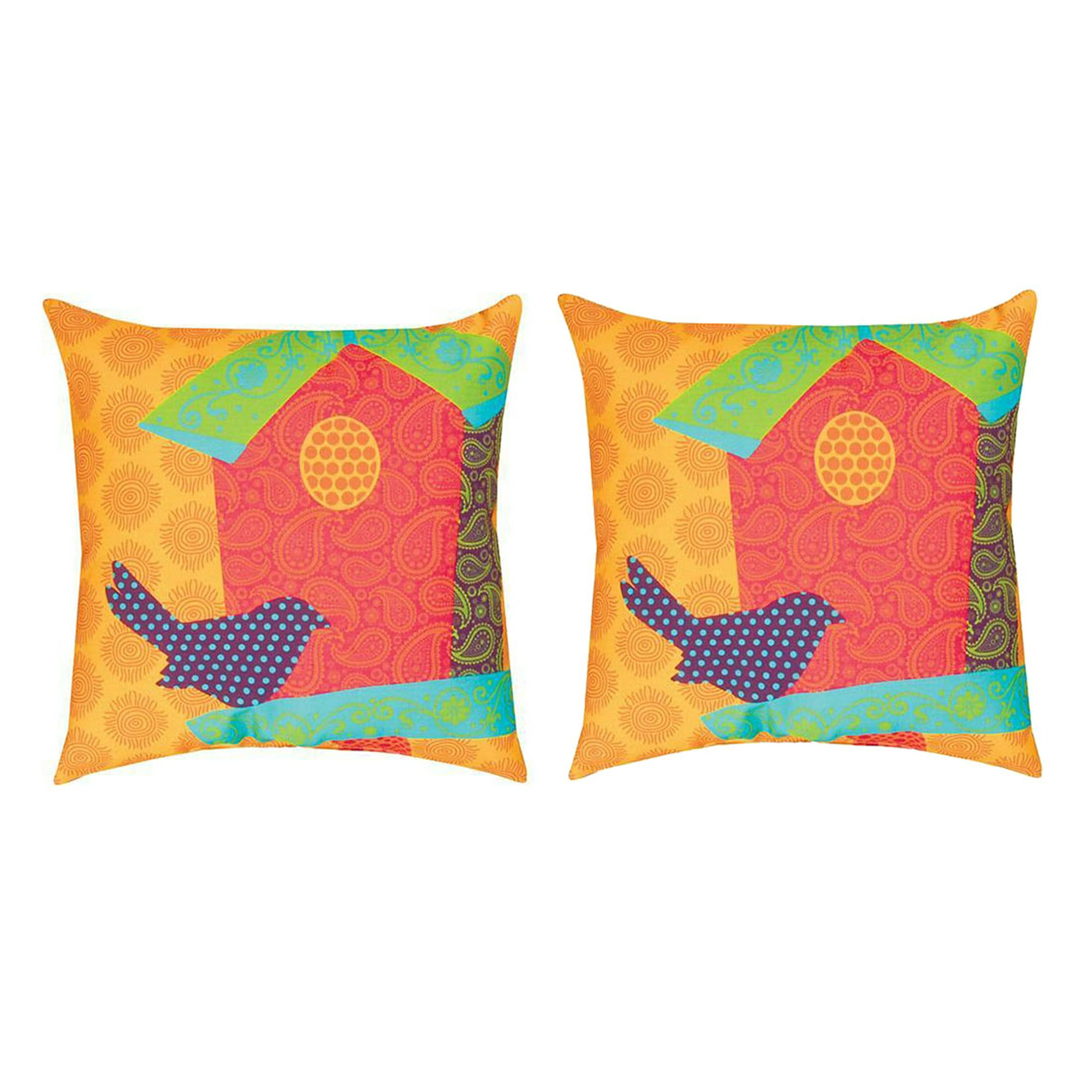 Pair Of Pop Rhythm Birdhouse 18in Decorative Throw Pillows Bright