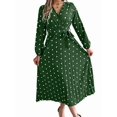 thumbnail image 1 of Vestido Plisado de Larga con Cuello en V y Lunares para Mujer, Informal, Holgado y con Cinturón Verde L, 1 of 10