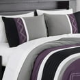 thumbnail image 6 of Chezmoi Collection Jaxson Full Bed in a Bag 7-Piece Comforter Set with Sheets Modern Pleated Stripe Embroidered Purple/Black/Gray/White Zigzag Lightweight All Season Bedding, 6 of 10