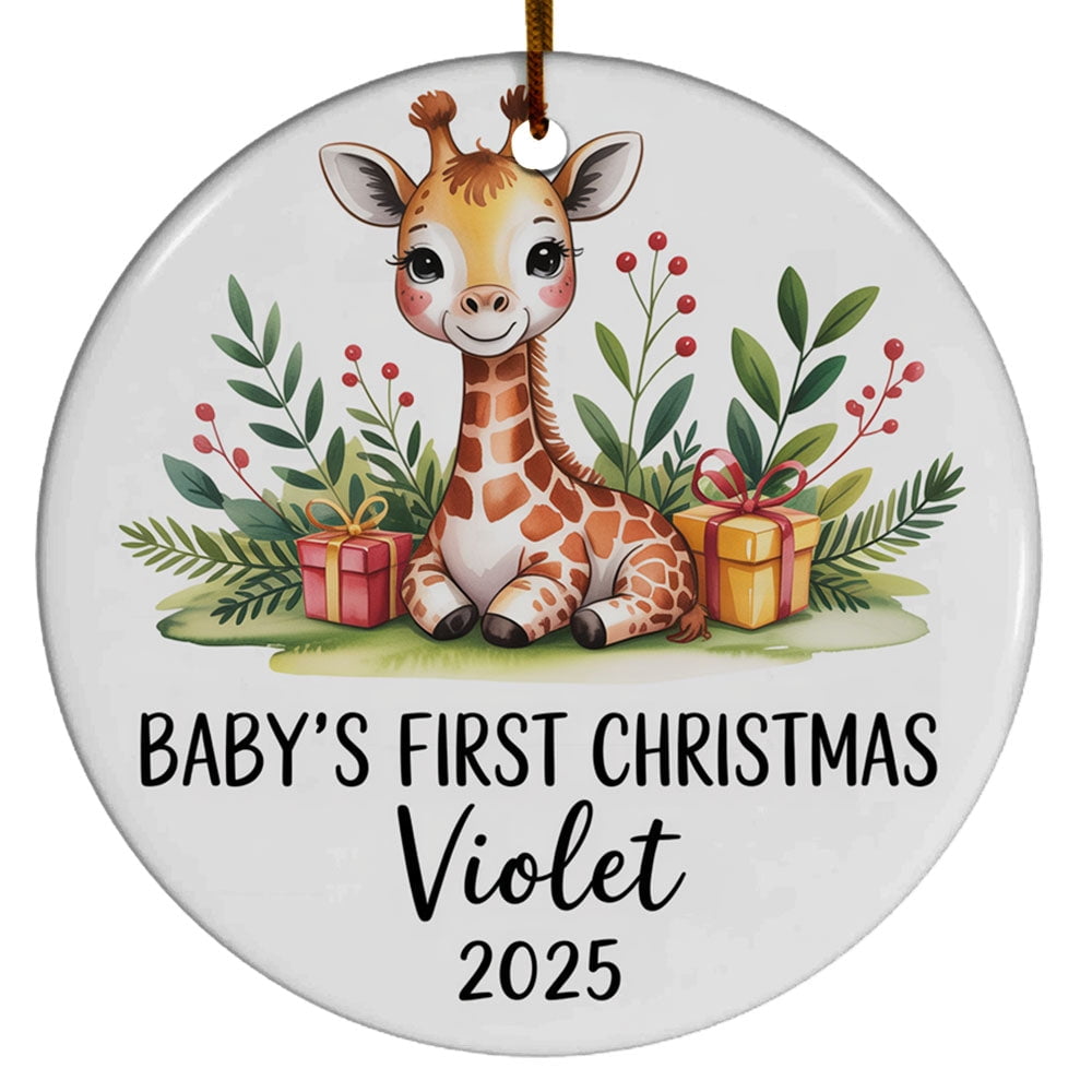 Giraffe Baby's First Christmas 2025 Ornament, Giraffe Baby 1st Christmas Ornaments Gift for Kids Newborn, Custom Name Text Giraffe Baby Boy Girl Christmas Ornament