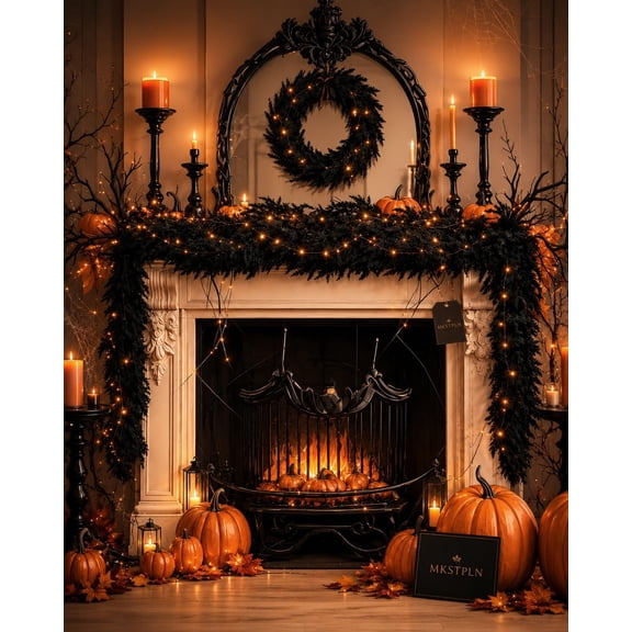 Halloween Fireplace Decor Set with LED Lights Black Vine Garland for Mantel | Halloween Fireplace Decor Set with LED Lights Black Vine Garland for Mantel, Door Frame, Window & Spooky Party Decor