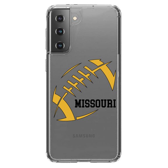 DistinctInk Clear Shockproof Hybrid Case for Galaxy S21  PLUS 5G (6.7" Screen) - TPU Bumper, Acrylic Back, Tempered Glass Screen Protector - Missouri Football - Gold, Black