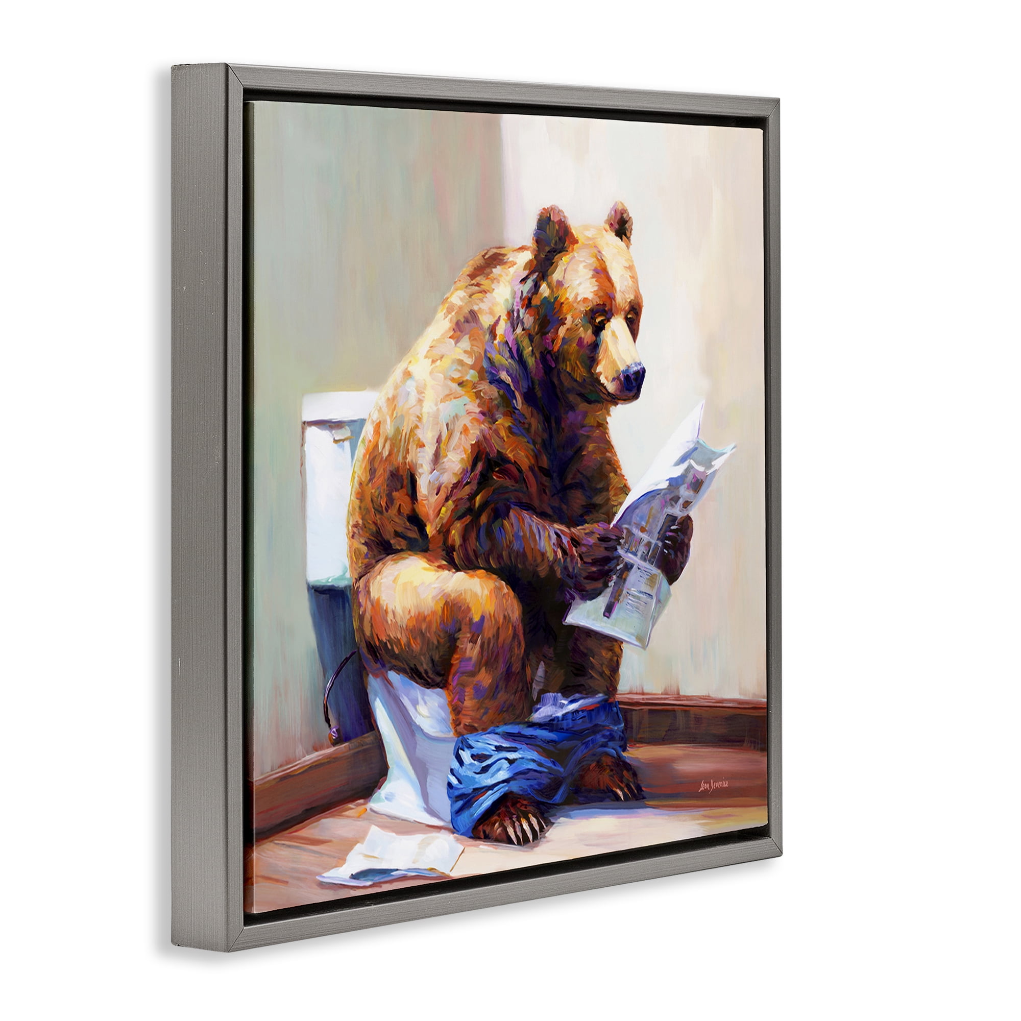 Stupell Industries Bathtub Bear with Graffiti Typography Painting Gray Floater Framed Canvas Art Print Wall Art, 25 x 25
