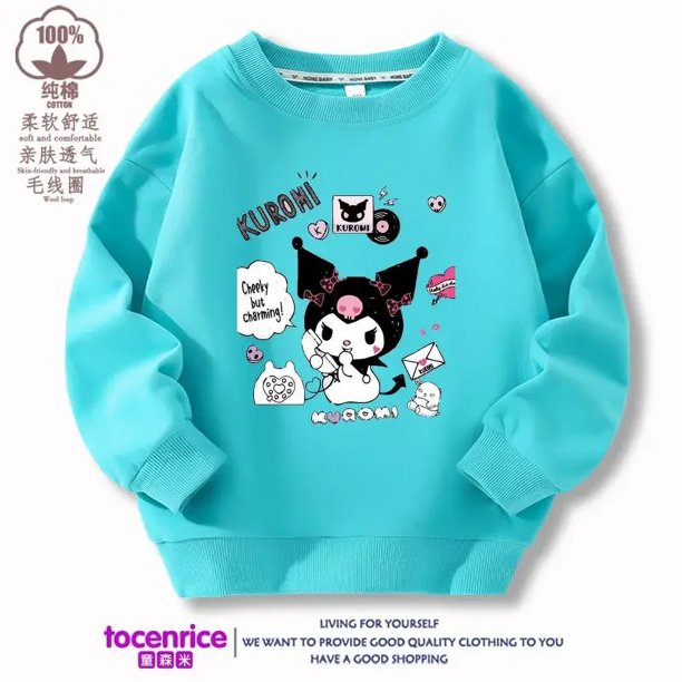 Sanrioed-Jersey de manga larga con cuello redondo para niños, sudaderas con capucha de dibujos animados, ropa de moda, regalo para niños, Cinnamoroll Kuromi