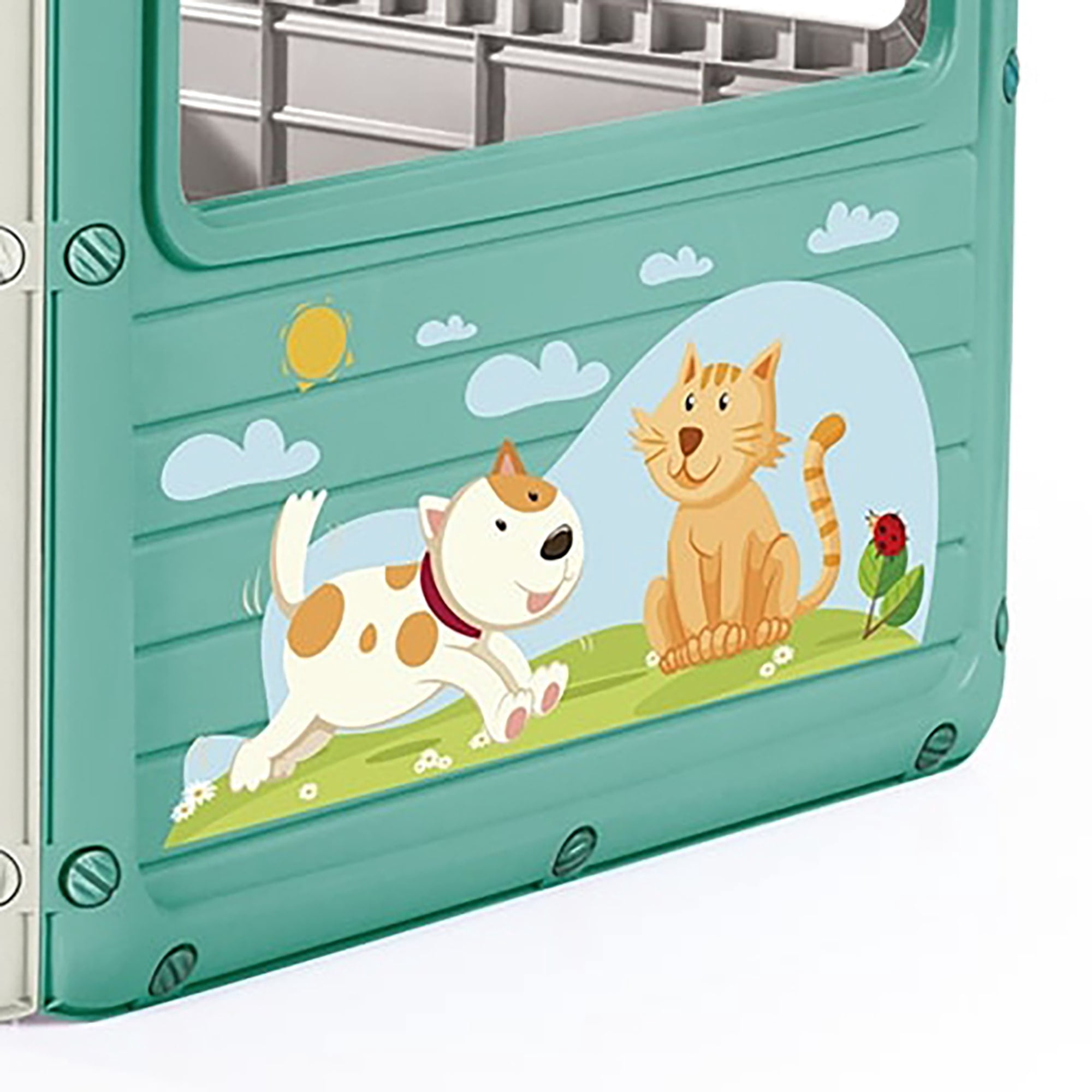 Dolu: My First House: White & Green - Playhouse, Indoor & Outdoor Toy, Cat & Dog Decal, Waterproof & Durable, Imaginative Play, Toddler Kids Age 2+