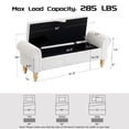 thumbnail image 3 of 55''W Storage Bench for Bedroom End of Bed, Mid-Century Corduroy Upholstered Storage Bench with Rolled Armed, White, 3 of 12