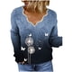 thumbnail image 1 of Blusa bordada de manga larga con cuello en V y estampado informal retro para mujer Pompotops  gfhjh11183, 1 of 5