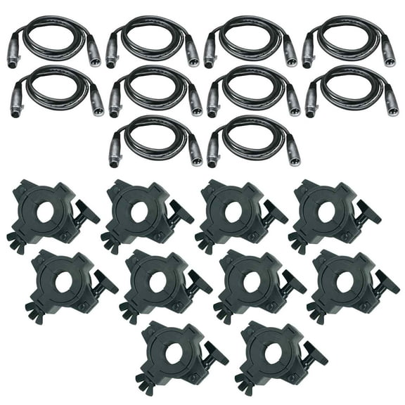 (10) Universal 10FT 3-Pin DMX Cables & Lighting O-Clamps Bundle