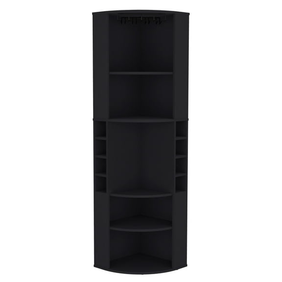 Living Room Bar Cabinet In Black - Boasts An Elevated Glass Rack And Spacious Storage Furniture Features Ample Shelving A Modern Vibe