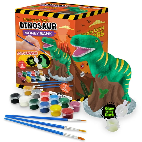 Original Stationery Peindre Votre Propre Banque d'Argent Dinosaure Kit d'Artisanat Génial avec 13 Couleurs de Peinture Artisanat Rugissant pour Enfants et Idée Cadeau d'Anniversaire Amusante