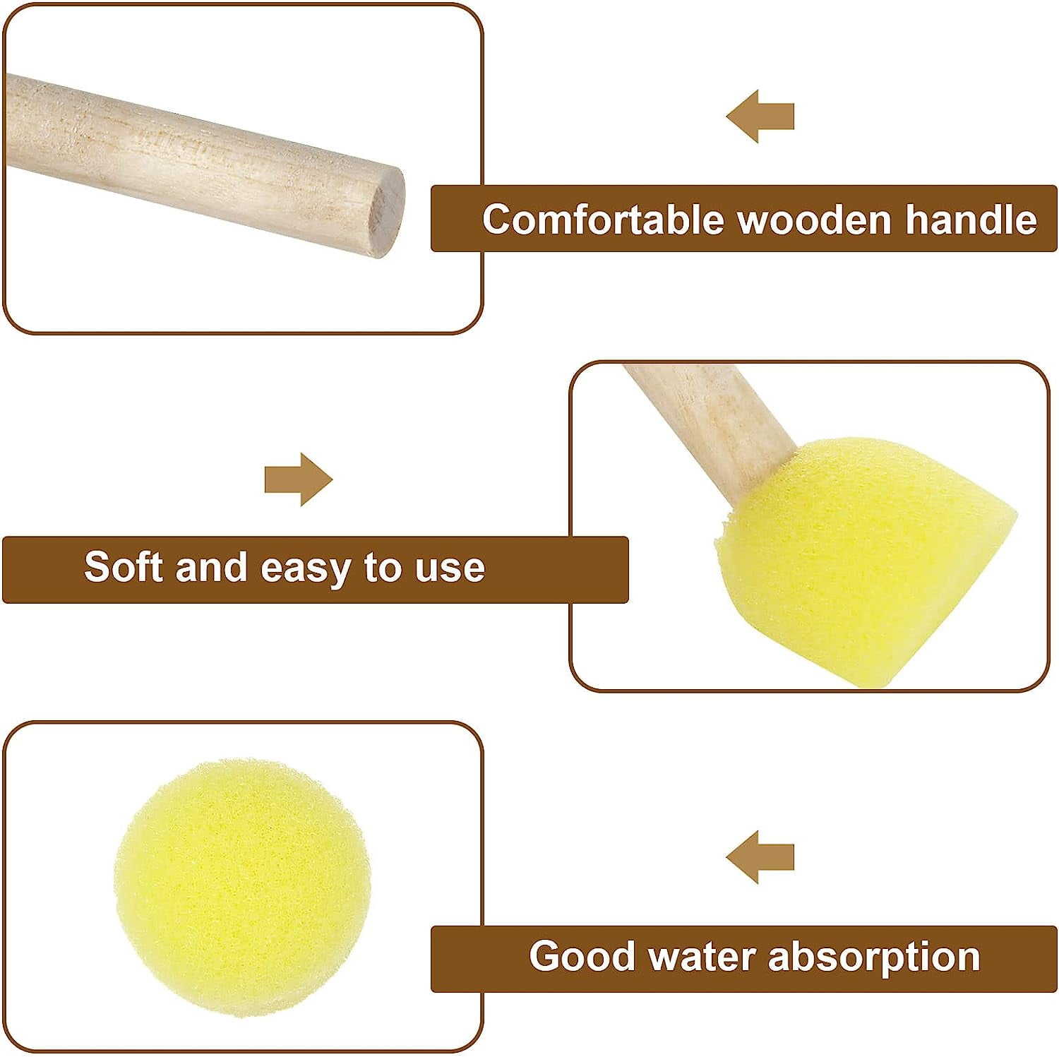 100Pack 0.8Inch Round Sponge Foam Brush Set, Wooden Handle Round Sponge Brushes for Painting, Sponge Foam Brush for Kids DIY Painting Crafts