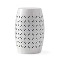 thumbnail image 3 of Outdoor Barrel Shape Side Table with Willow Leaf Pattern, Heavy Duty Metal End Table with Iron Frame for Patio, Living Room, Bedroom, Balcony & Garden, Weather Resistant, No Assembly Required, White, 3 of 7