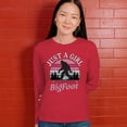 thumbnail image 4 of Just a Girl Who Loves Bigfoot Women's Long Sleeve T-shirt Sasquatch Fan Cryptid Cute Gift Vintage Sunset Wildlife Camping, 4 of 7