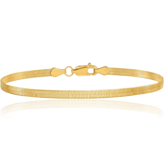 14K Solid Yellow Gold 2.5mm Herringbone Chain Bracelet