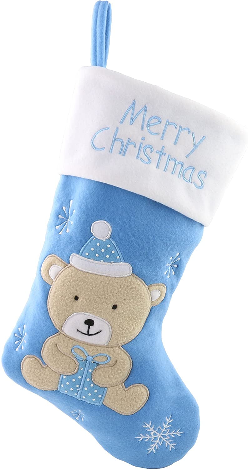 50CM BABY CHRISTMAS STOCKING Cute Pink or Blue Teddy Bear Present Stocking S6373 