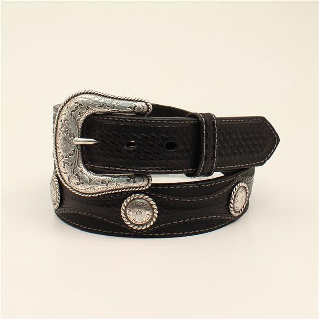 Nocona Western Mens Belt Leather Embossed Conchos Overlay Black N210000701