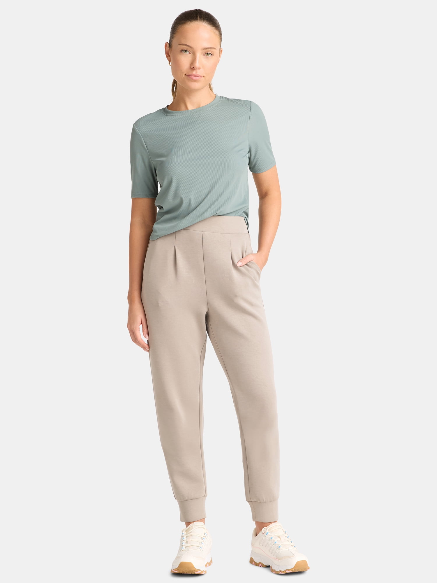 Avia Women's and Women's Plus ScubaKnit Pleat Joggers with Pockets, Size XS-4X