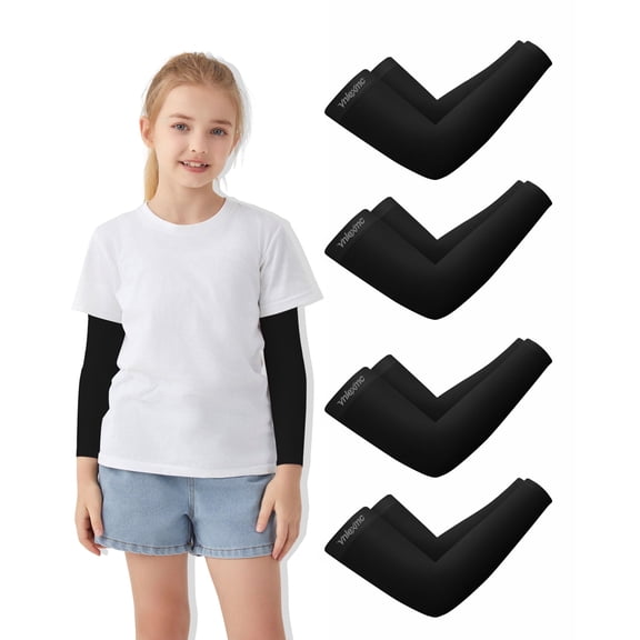 VNLEXMC 4 Pairs Arm Sleeves for Kids – Sun Protection Cooling Compression Sleeves for Boys,Girls & Youth,Sports,Gardening
