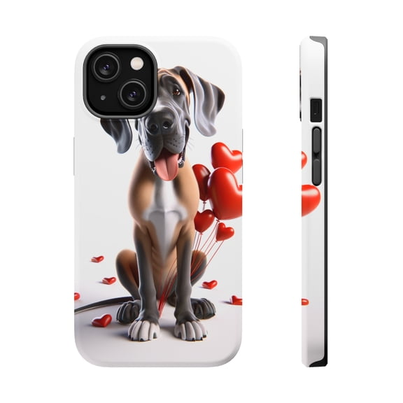 DistinctInk Tough Case for Apple iPhone 15 (6.1" Screen), Compatible with MagSafe Charging - Valentine's Day Great Dane