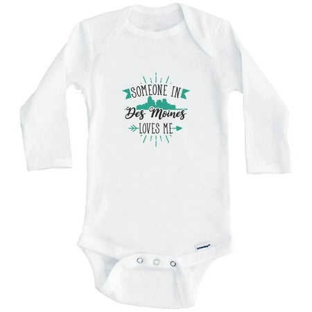 

Someone In Des Moines Loves Me Des Moines IA Skyline One Piece Baby Bodysuit (Long Sleeve) 0-3 Months White