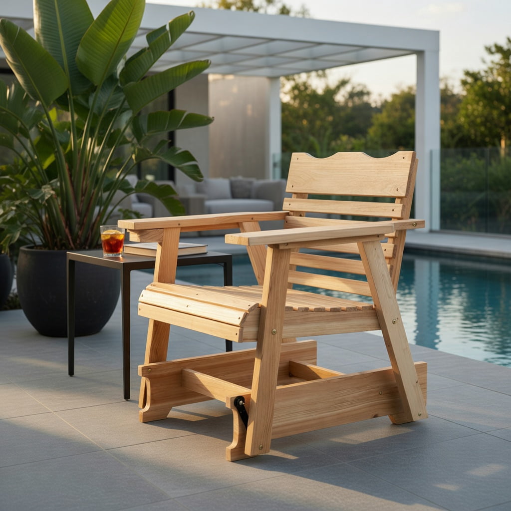Hommoo Fir Wood Outdoor Rocking Chair with High Back Support & Extra-Wide 4.5" Armrests, Rustic Patio Seating, Natural