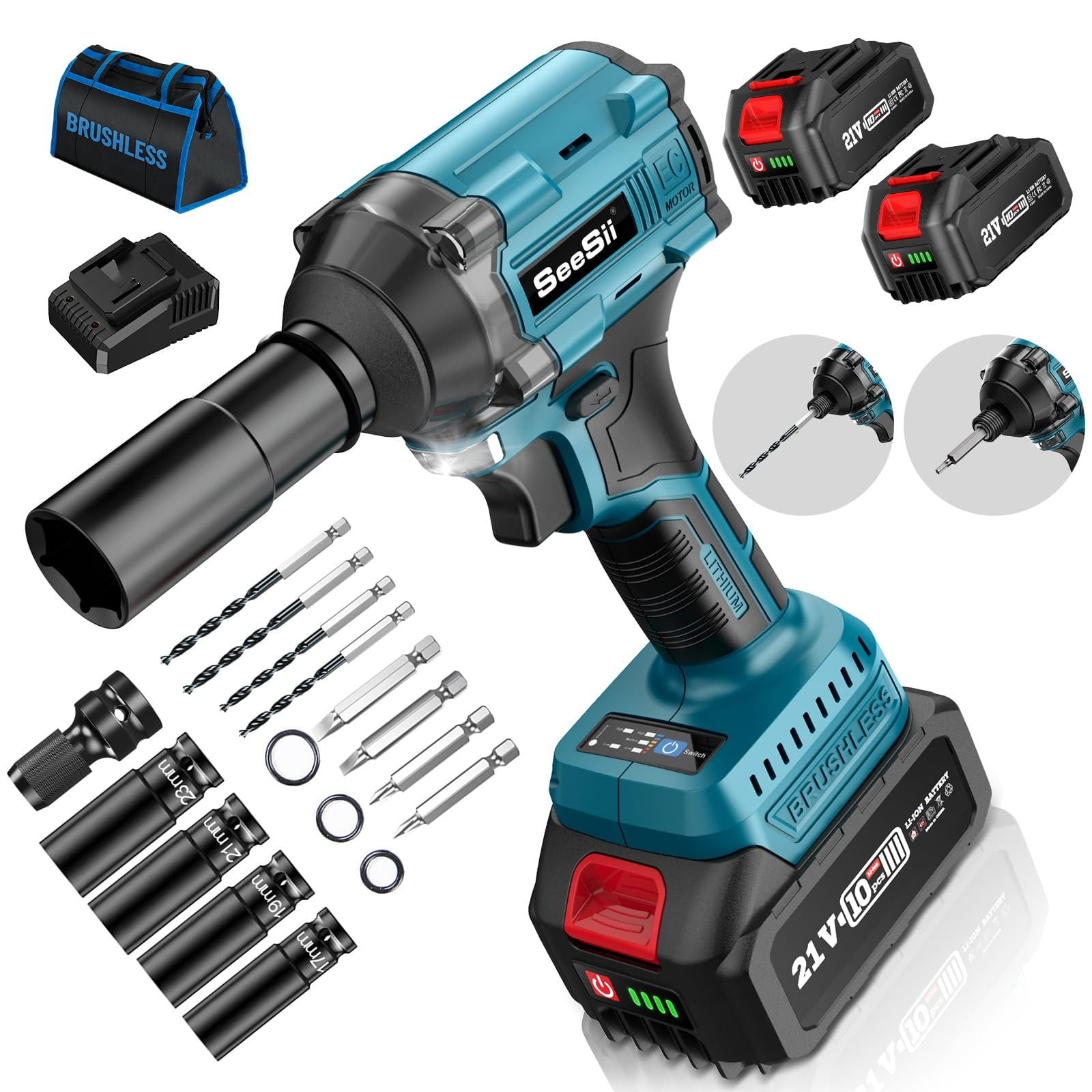Upgraded 3IN1 Cordless Power Impact Wrench, Seesii Impact Gun 1/2