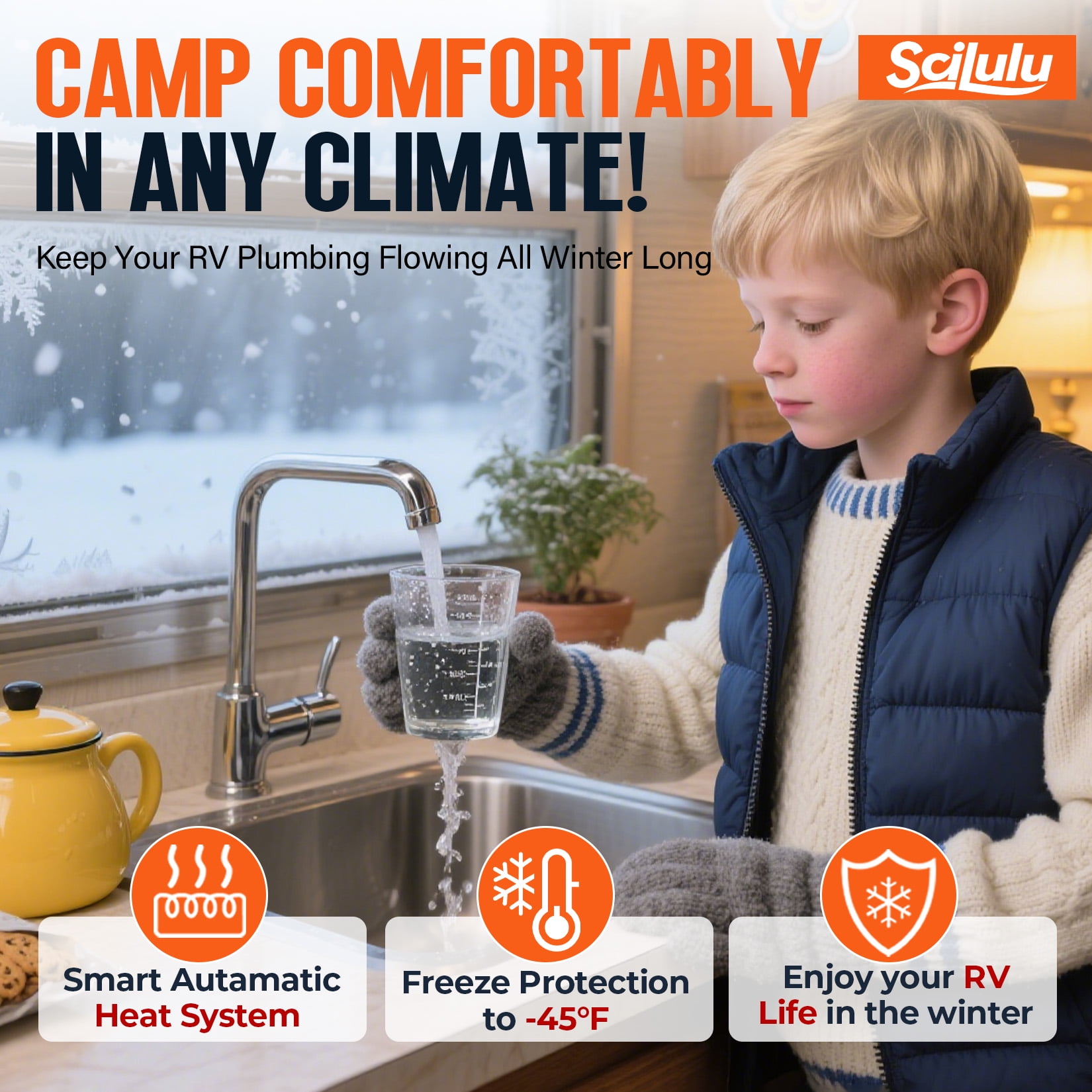 Scilulu 15FT Heated Water Hose for RV,-45 ℉ Antifreeze Heated Drinking Garden Water Hose，Electrically Heated Garden Hoses，Rv Water Hose （15FT）