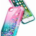 thumbnail image 2 of Nagebee Phone Case Compatible for iPhone SE, iPhone 5s, iPhone 5 with Tempered Glass Screen Protector, Sparkle Glitter Liquid Bling Diamond [Ring Holder & Wrist Strap] Women Girls Cute (Pink/Aqua), 2 of 6
