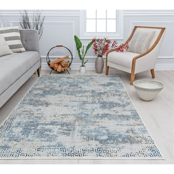 Rugs America Silas SM50A Mediterranean Breeze Abstract Vintage Blue Area Rug, 2'6" x 4'
