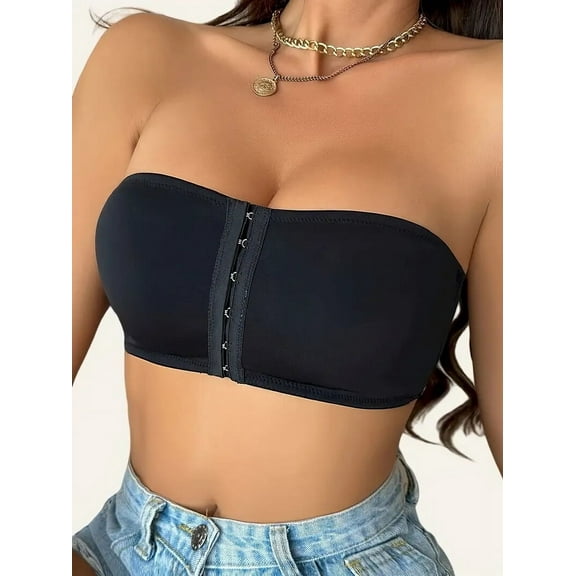 Women's Strapless Front Closure Bra Padded Bandeau Seamless Tube Top Bralette
